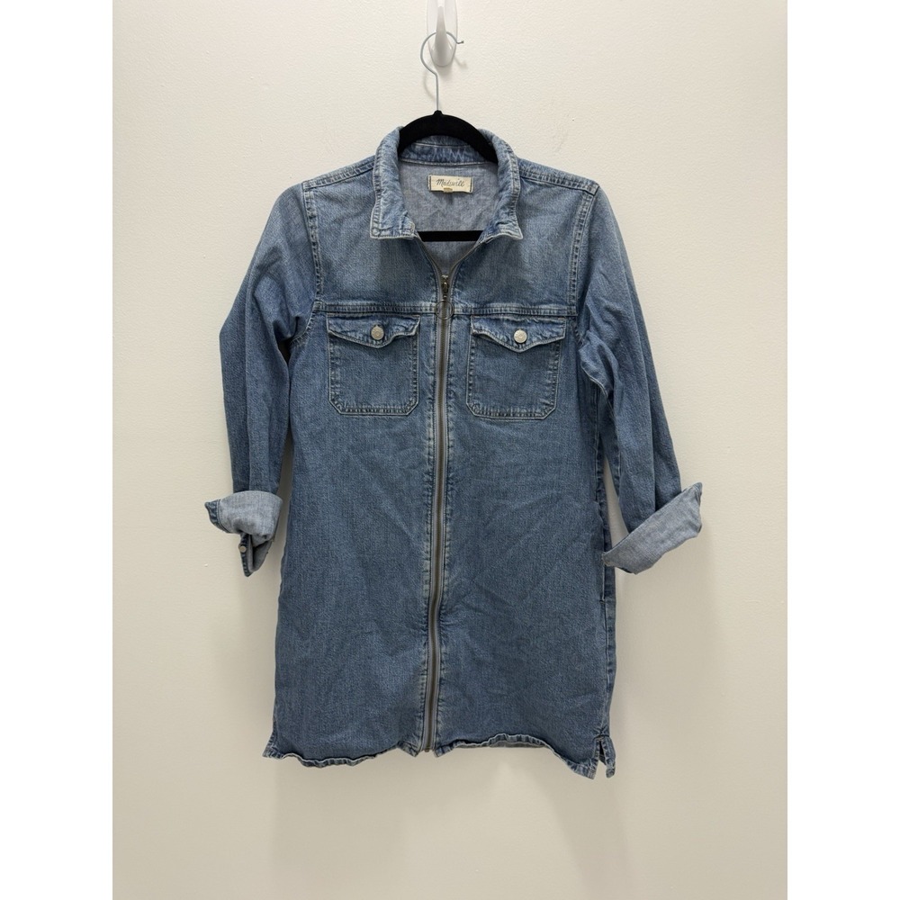 Madewell Denim Zip Front Shirtdress Women's M Blue Long Sleeve Utility Mini